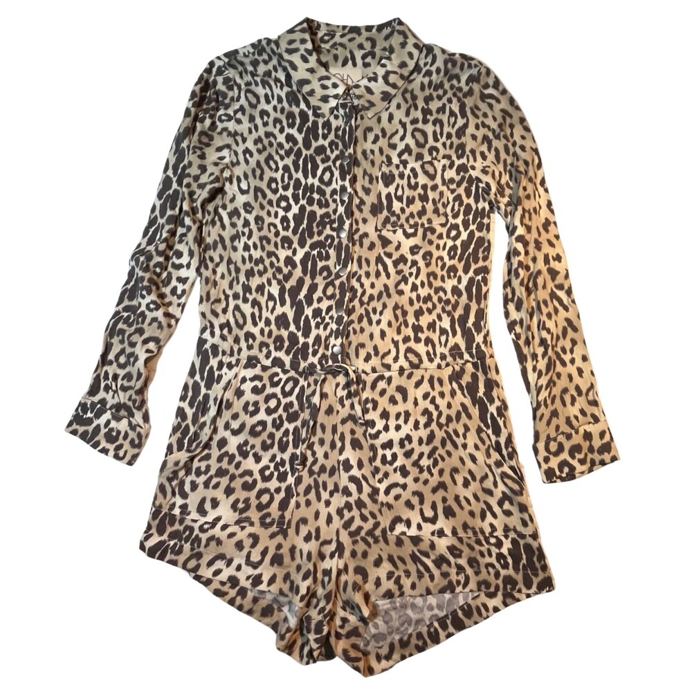 Chaser Leopard Print Short Romper Snaps Cinch Wai… - image 3
